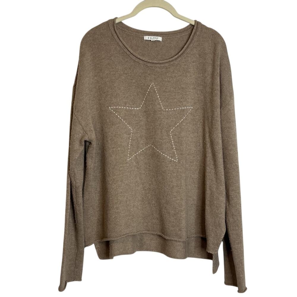 Z Supply Star Sweater Size Medium Brown Oversized High Low Drop Shoulder